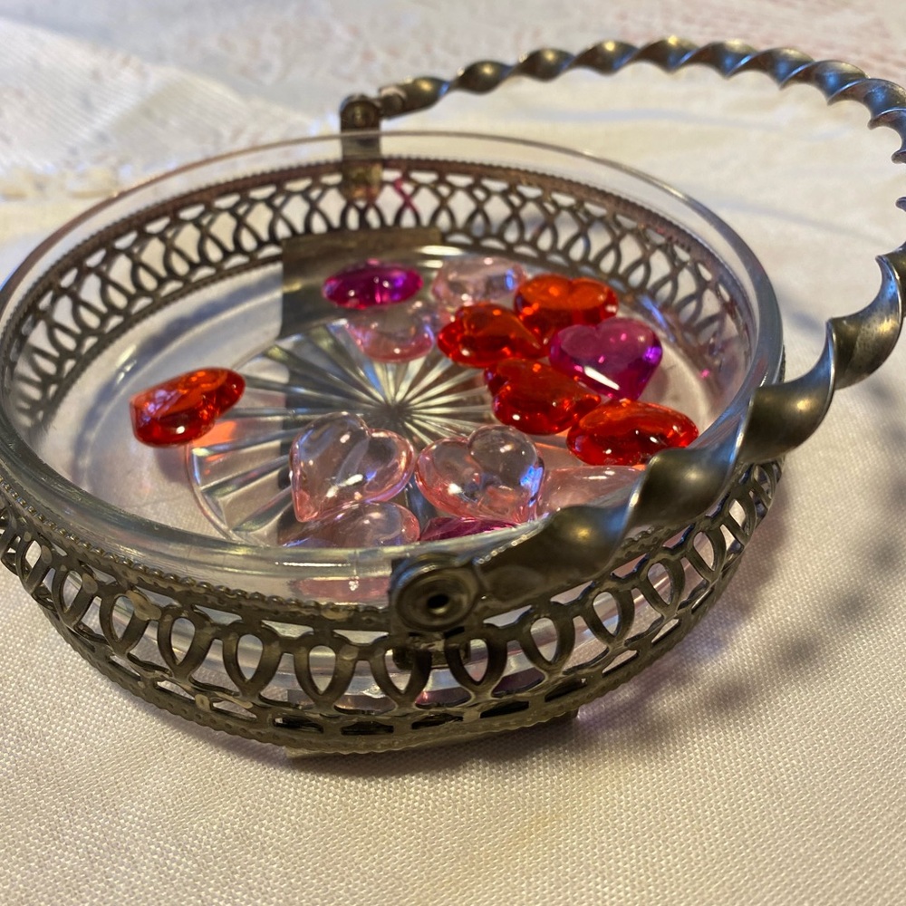 Vintage Glass and Metal Basket - Picture 3 of 5